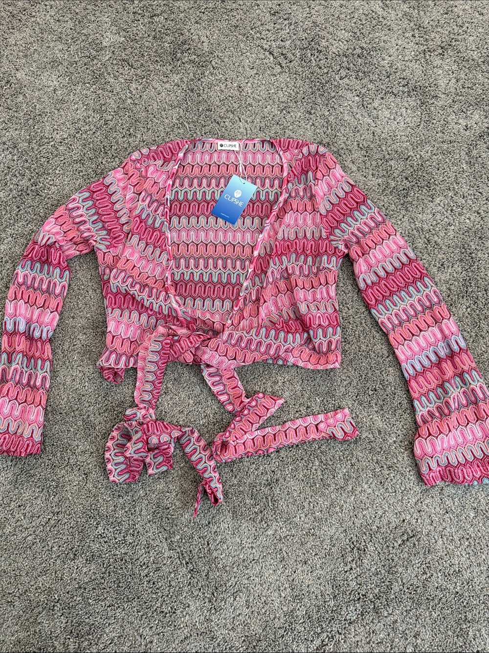 Ripe Pink Multi-Pattern Tie-Front Cardigan by Cupshe